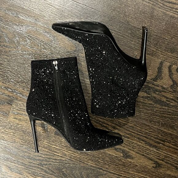 Steve Madden Valora Boots Women’s 8.5 Black Rhinestone Studded Ankle Bootie Goth - Picture 1 of 8